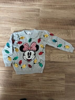 Disney Gray Sweater with Green Sequin Cherry Detail